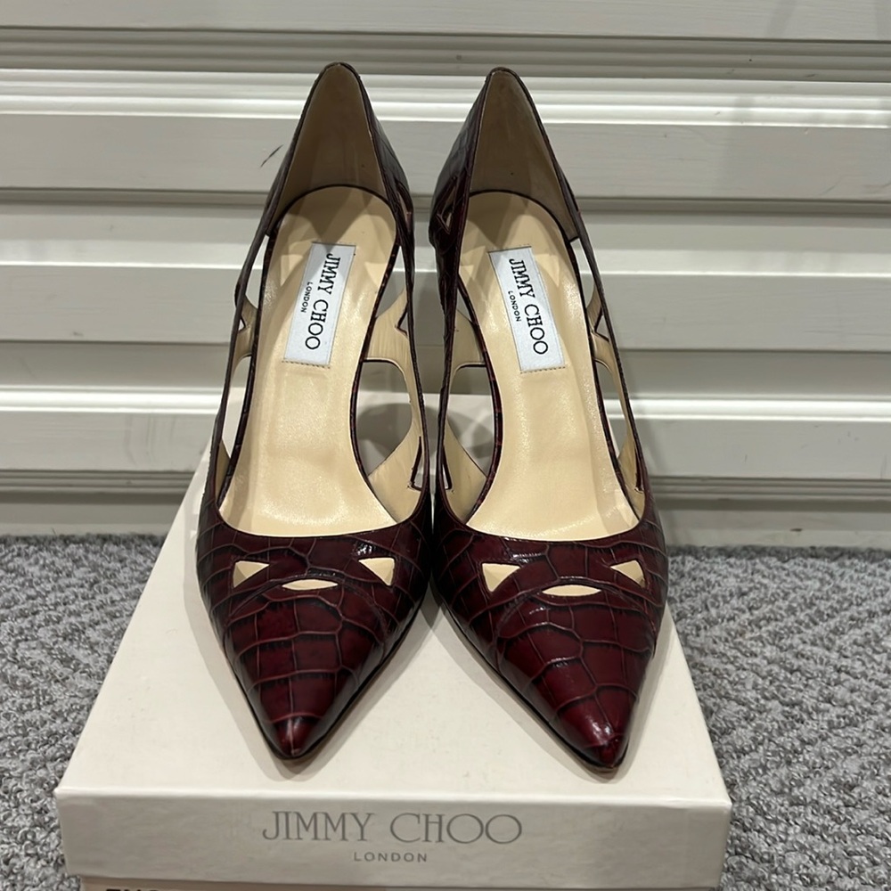 Jimmy Choo Encore printed Mock heels in Bordeaux. Size 39